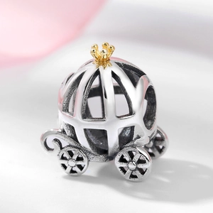 S925 sterling silver pumpkin carriage charm with gold crown for DIY charm bracelets