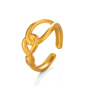 Minimalist gold stainless steel crisscross ring with polished double loop and knot design