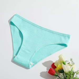 Mint green ribbed cotton low-rise panties for women with breathable dual-layer crotch