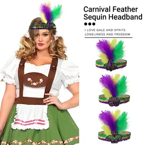 Mardi Gras Feather Sequin Headband Carnival Party Hair Accessories Performance Headwear For Women Purple Green Gold