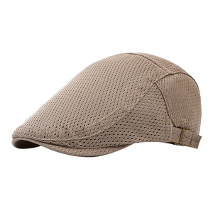 Summer khaki mesh flat cap for men with breathable fabric and metal adjustment buckle