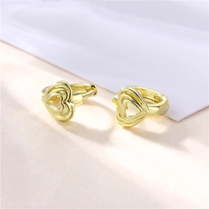 18K gold plated S925 silver hollow heart-shaped hoop earrings with minimalist design