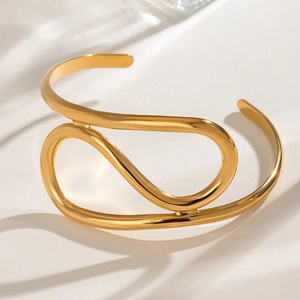 Minimalist Stainless Steel Gold Bangle For Women Artistic Irregular Twisted Lines Polished Open Cuff Bracelet Jewelry