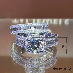 Luxury 9mm square cushion-cut halo zircon two-piece wedding ring set in silver finish