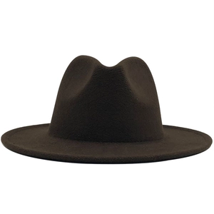 Detailed view of the dark brown wool felt fedora hat featuring a classic pinched crown