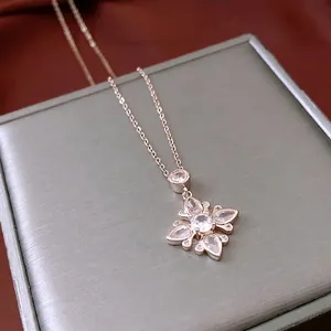 Exquisite rose gold floral adjustable necklace featuring zircon petals and luxury finish