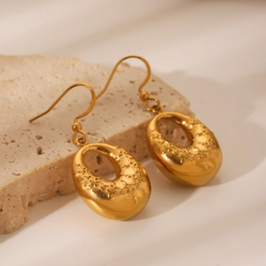 French palace style 18K gold plated stainless steel hollow oval earrings on stone