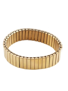 Detailed close-up of golden stainless steel expansion watch band link texture