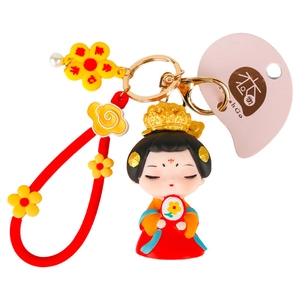 Creative Tang Dynasty girl keychain with red braided rope and pearl flower pendant