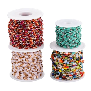 Beaded Jewelry Chain Stainless Steel Colorful Stone Beads DIY Necklace Bracelet Making Findings Accessory