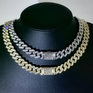Hip hop Cuban link necklaces in gold and silver finish with crystal pavé on neck model