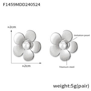 Détails de boucles d'oreilles fleur en acier titane avec perles et dimensions