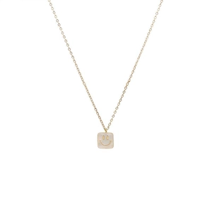 Titanium steel gold necklace with square white shell smiley face pendant for women