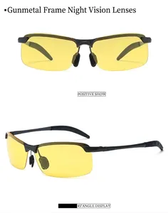 Detailed views of gunmetal semi-rimless night vision sunglasses with yellow polarized lenses
