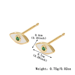 Detail view of S925 silver evil eye earrings with green zircon and size measurements