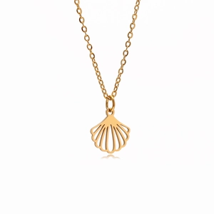 Collier minimaliste en acier inoxydable doré avec pendentif coquillage et reflet