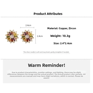 Detailed view of flower studs showing dimensions 2.4cm and weight 10.3g with silver needle