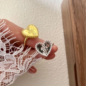 S925 Sterlingsilber Herz Ring Für Damen Minimalist Girl Buchstaben Gravur Offener Verstellbarer Ring Punk K-Pop Schmuck