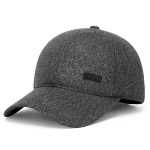 Winter baseball cap for middle-aged men with ear protection and grey wool fabric