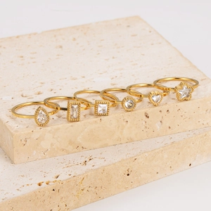 304 Stainless Steel Gold Plated Ring For Women Minimalist Zirconia Heart Star Geometric Finger Ring Jewelry Gift