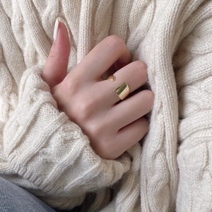 Minimalist gold 925 silver open ring with geometric asymmetric design for women