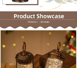 Close-up of vintage bronze Christmas lanterns with snow globe effects and floral reliefs