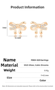 Detailed technical specifications and dimensions for 925 sterling silver bow earrings