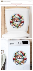 3D Santa Claus round stickers showing decorative effect on toilet and washing machine