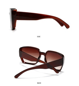 Side and back view of brown gradient oversized sunglasses with chunky resin frames