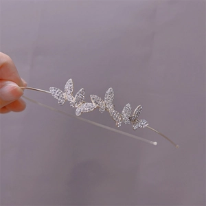 Elegant gold metal headband with sparkling rhinestone butterflies for women