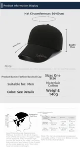 Size chart for wool baseball cap showing 56-60cm circumference and measurement guide