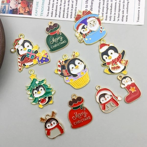 Cartoon Christmas penguin metal pendants and holiday charms for DIY jewelry making