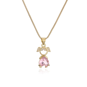 Minimalist gold plated girl pendant necklace featuring a pink heart zircon on box chain