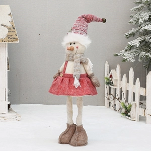 Pink telescopic Christmas snowman plush doll with striped hat for festive holiday decor