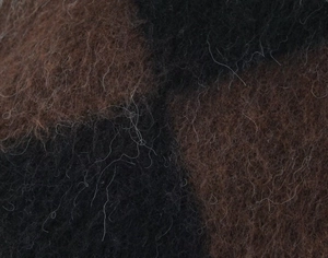 Close-up of soft brown and black plaid knit fabric with high-quality wool texture