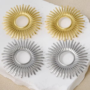Detail showing gold and silver 304 stainless steel stud earrings with sunburst texture