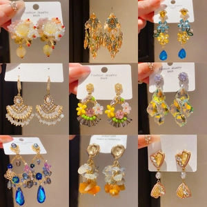 Vintage Palace Style Drop Dangle Earrings Zircon Glass Alloy With 925 Sterling Silver Earring Post For Women