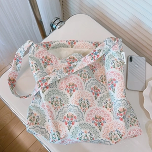 Borsa tote in tela con stampa floreale mandala e grande capacità in stile pittura francese