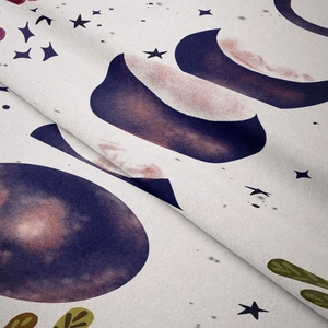 Gros plan détaillé de l'imprimé phases de lune et étoiles sur tapisserie bohème