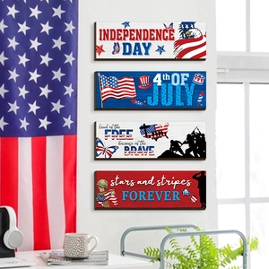 Set of 4 American 250th anniversary wooden plaques with patriotic stars and stripes design