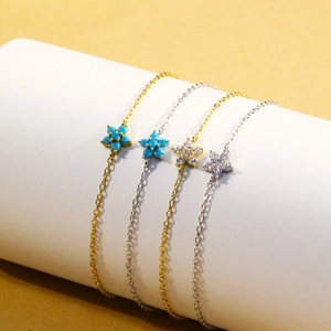 Minimalist S925 sterling silver flower bracelets in gold and silver with turquoise stones