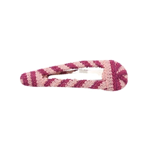 Handmade knitted hair clip with pink and burgundy stripes in a vintage style