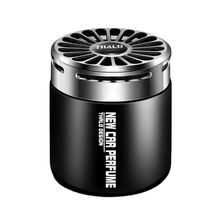 Black car air freshener with silver diffuser lid and elegant solid balm fragrance