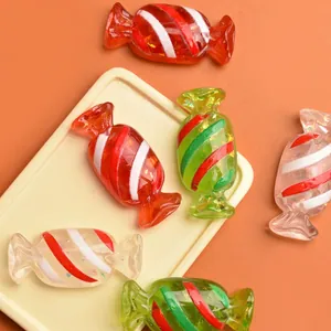 Mini resin Christmas candy charms with glitter and stripes for DIY crafts and decor