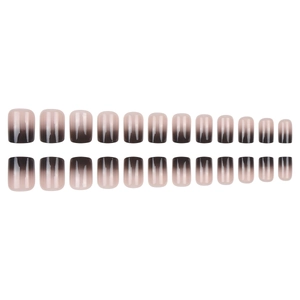 24pcs minimalist short square press-on nails with nude to dark brown ombre gradient design