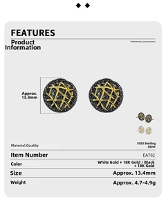 Macro detail of S925 sterling silver earring with woven texture and size specifications