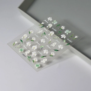 3D embossed floral nail stickers FEB-617 featuring lily of the valley and hydrangea
