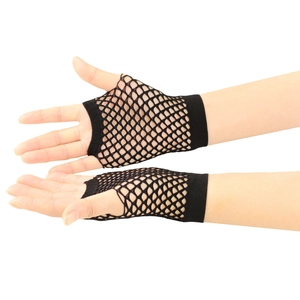 Sexy black fishnet fingerless gloves for women with punk hollow-out mesh elastic design