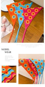 Détails de la maille d'un foulard crocheté fait main avec motif floral de tournesol