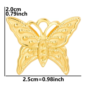 Detail view of 18k gold plated butterfly pendant with size dimensions 2.0x2.5cm
